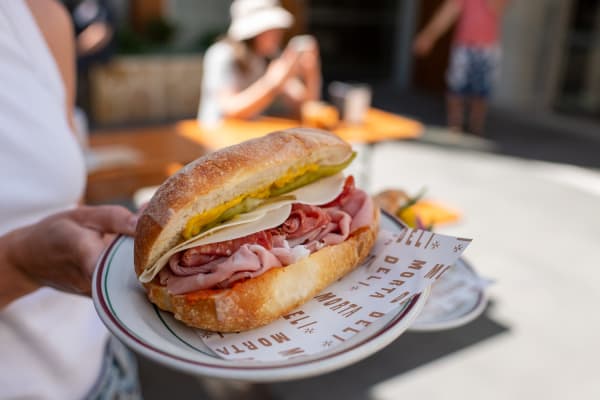 Torquay sensation Mortadeli's Continental deli sandwich.